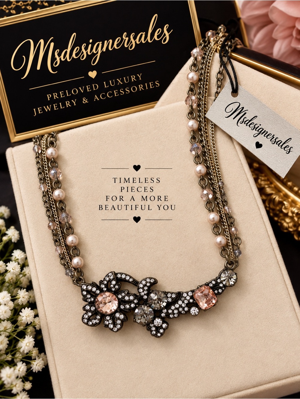 Pink Crystal Floral Statement Necklace